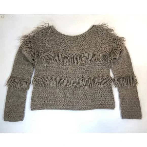 Ulla Johnson Baby Alpaca Lourdes Fringe Pullover Sweater Taupe Size Small - Picture 7 of 7